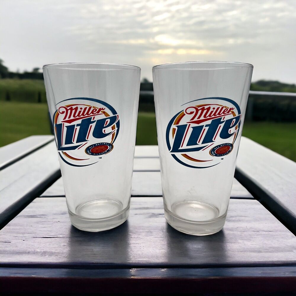 Vtg Miller Lite Pint Drinking Glasses Pilsner Beer Excellent Condition